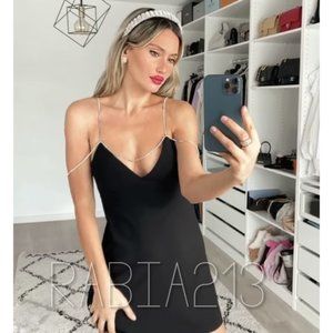 Zara rhinestone strap mini dress sparkling crystal dress (size XS) Black